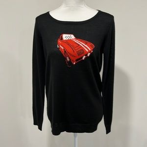 Vintage Forenza Black Sweater with Red Car Graphic Size XS